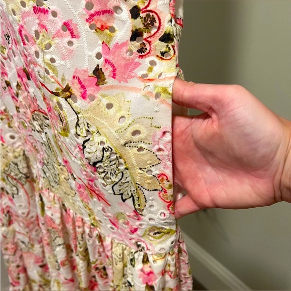 MISA Malena Los Angeles Floral Eyelet Embrodered Flutter Sleeve Midi Dress Sz S - Picture 10 of 12